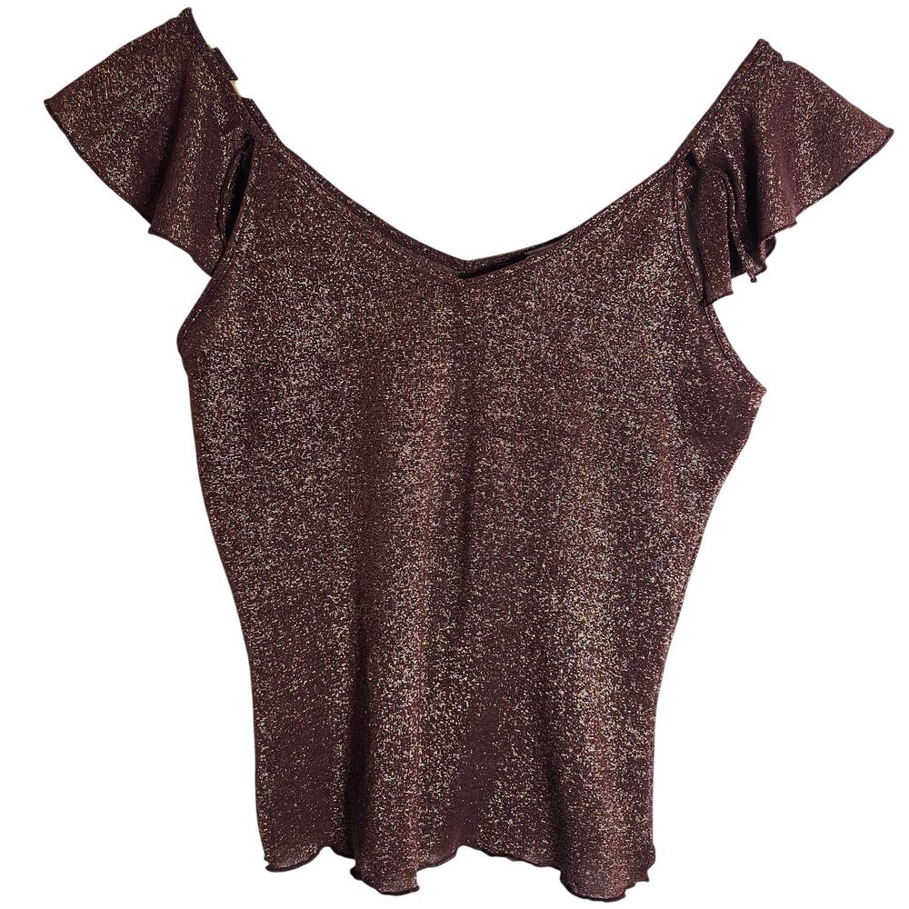 Koji Yohji Brown and Gold Metallic Shimmer Y2K Knit Top Size Small